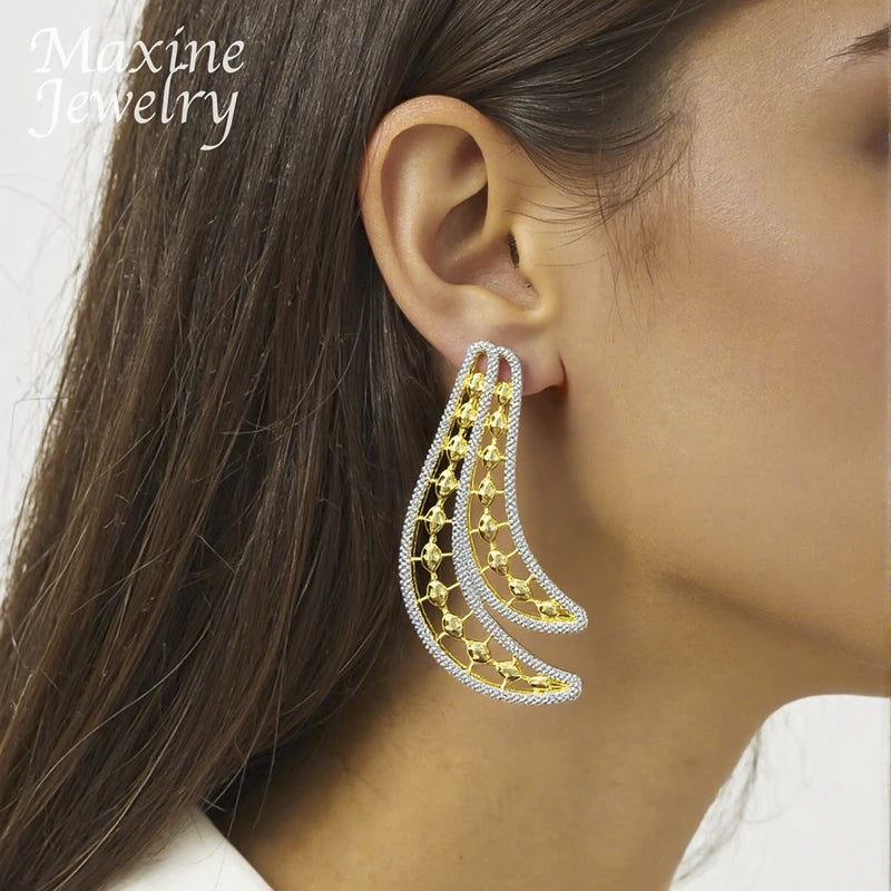 Feather Two Tones Geometric Design Jewelry Set Women Collar Necklace Earring Bracelet Ring African Bridal Wedding Party Gifts