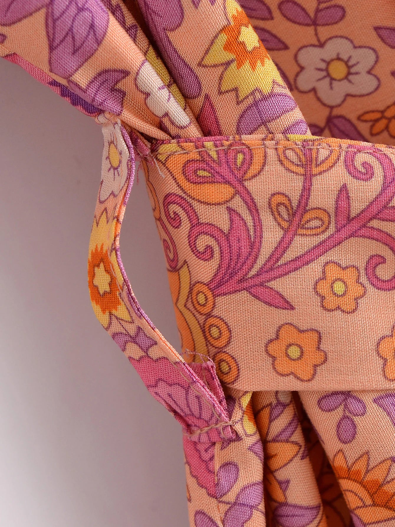 BOHO Women Blue With Pink Flower Print Kimono Shirt Holiday Tide Bow Sashes Mid Long Cardigan Summer Blouse Beach Cape