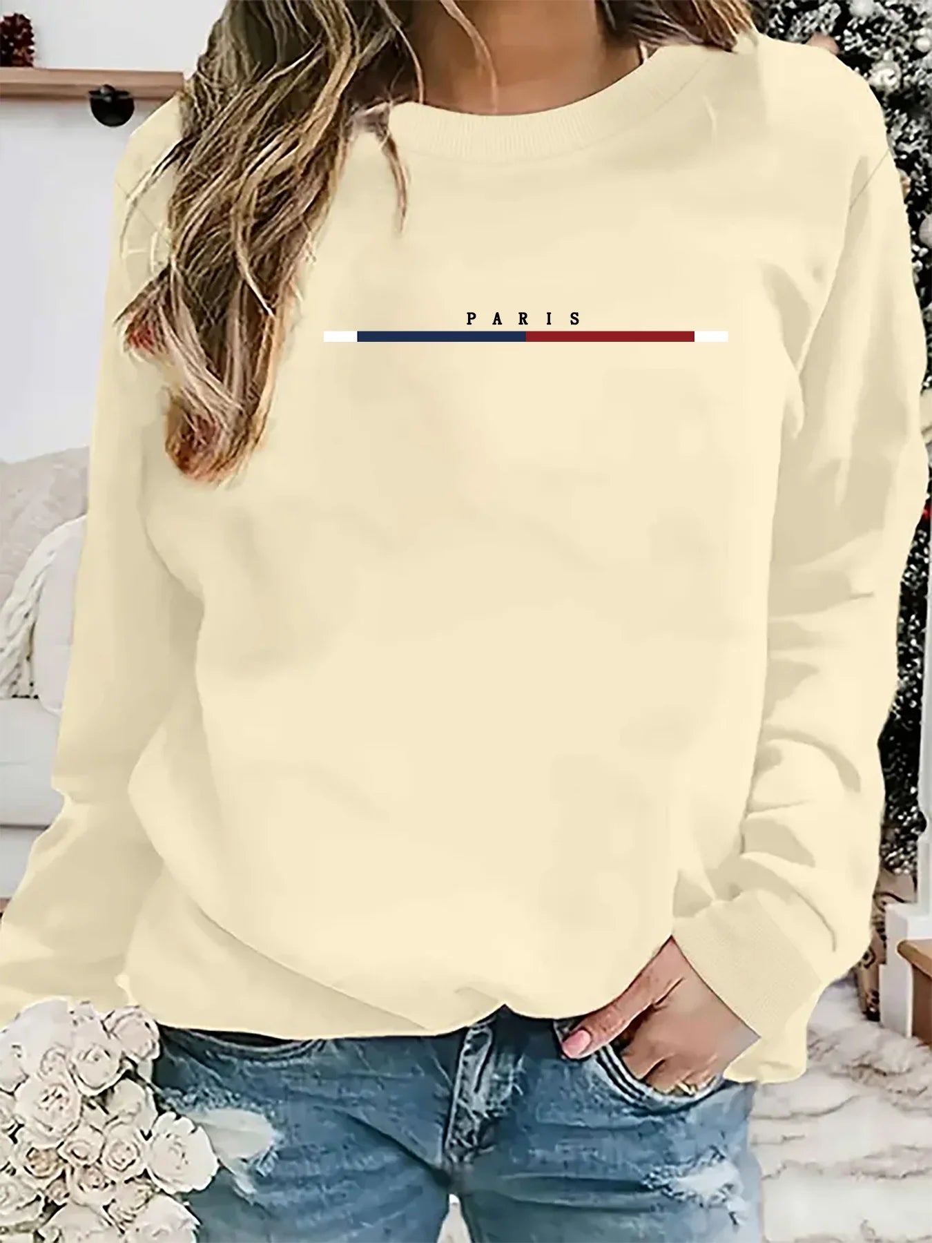 Paris Loose Sweatshirt Casual Long Sleeve Women Autumn and winter  Comfortable Pullover Crewneck Loose Female Clothes