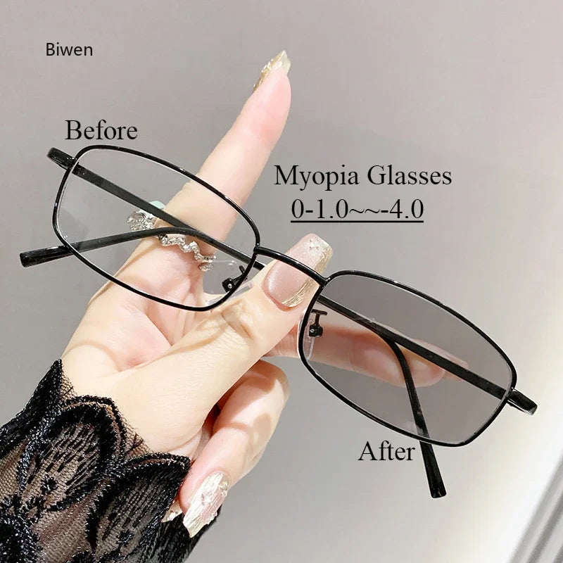 Intelligent Photochromic Myopia Glasses Women Retro Trendy Minus Sight Sunglasses 2 in 1 Farsighted Eyewear Diopter Prescription