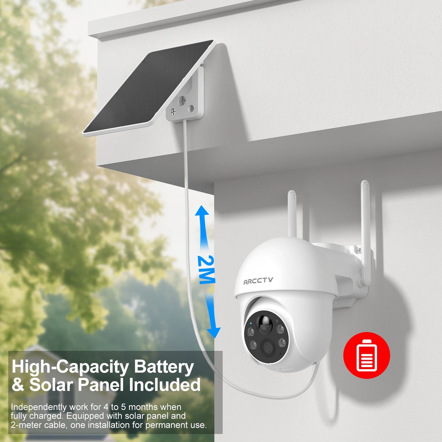 ARCCTV 2K Solar Wifi Camera Color Night Vision Security Surveillance Camera Outdoor Wireless Motion Detection HD Two Way Audio