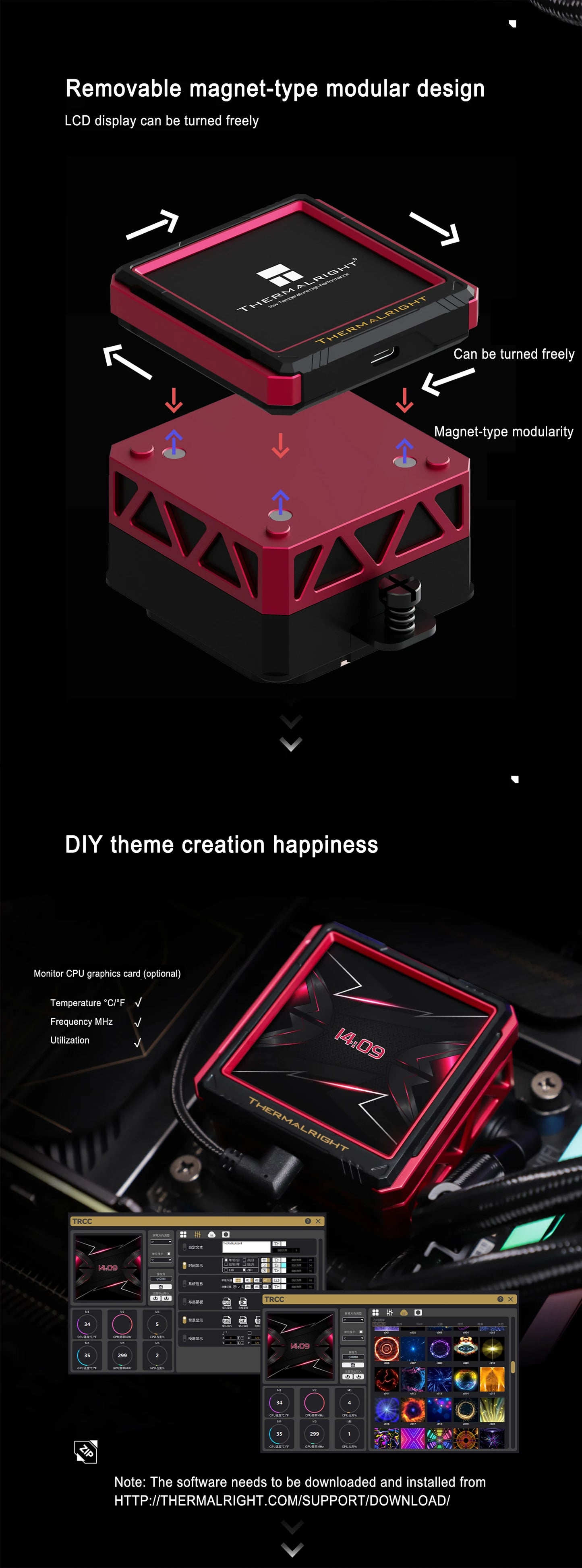 Thermalright FW ULTRA 360 ARGB All -in -one water cold radiator,magnetically rotatable 2.88-inch LCD display,Support LGA1700/AM5