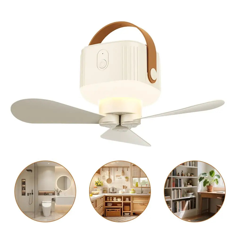 Portable Ceiling Fans Outdoor Camping Fan Tent Ventilator Cooler Rechargeable Electric Fan Remote Control LED Lighting