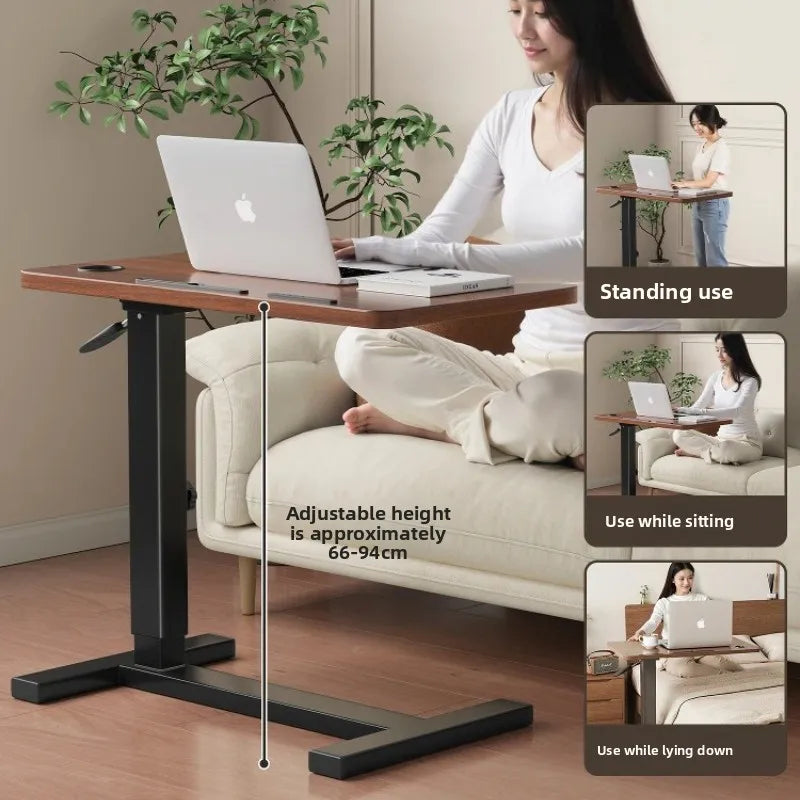 Pneumatic Lifting Laptop Desk Mobile Bedside Table Computer Desk Home Office Writing Desk with Wheels Storage Shelf