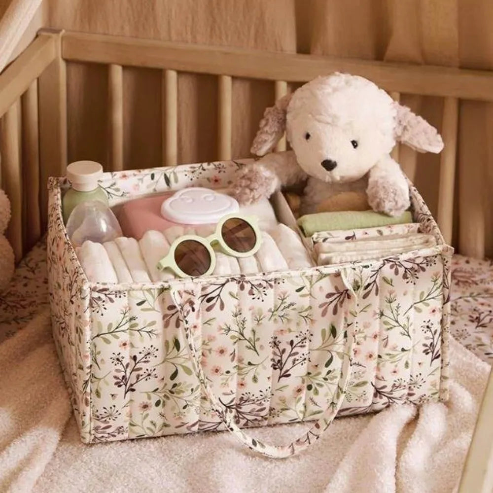 Large Capacity Baby Diaper Organizer Floral Beige Multi-Pocket Foldable Mommy Bag Multifunctional Portable Diaper Storage Bag