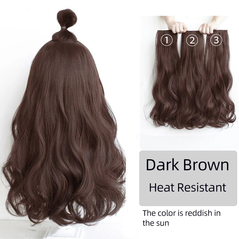 Aosiwig Synthetic Hair Extensions Long Straight Curly Wavy Natural Fake False Wig Female Clip In Hairpiece One Pieces for Women