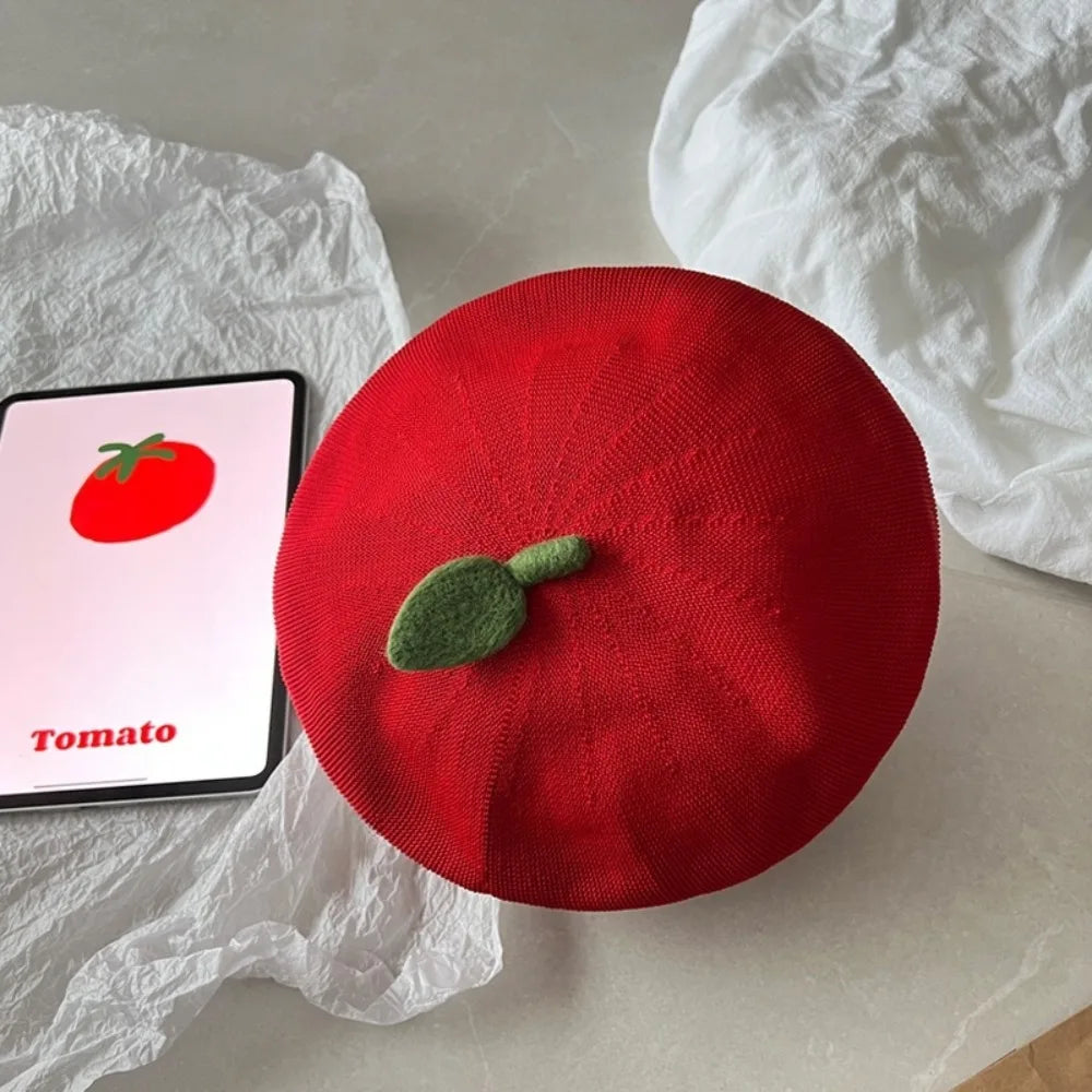 Apparel Accessories Funny Orange Berets Creative Casual Tomato Cap Vintage Cute Painter Hat Unisex