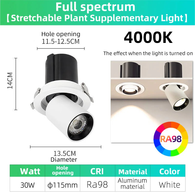 Full Spectrum Plant Fill Light Embedded Spotlight Tube Light Adjustable Angle Indoor Simulated Solar Green Plant Growth Light