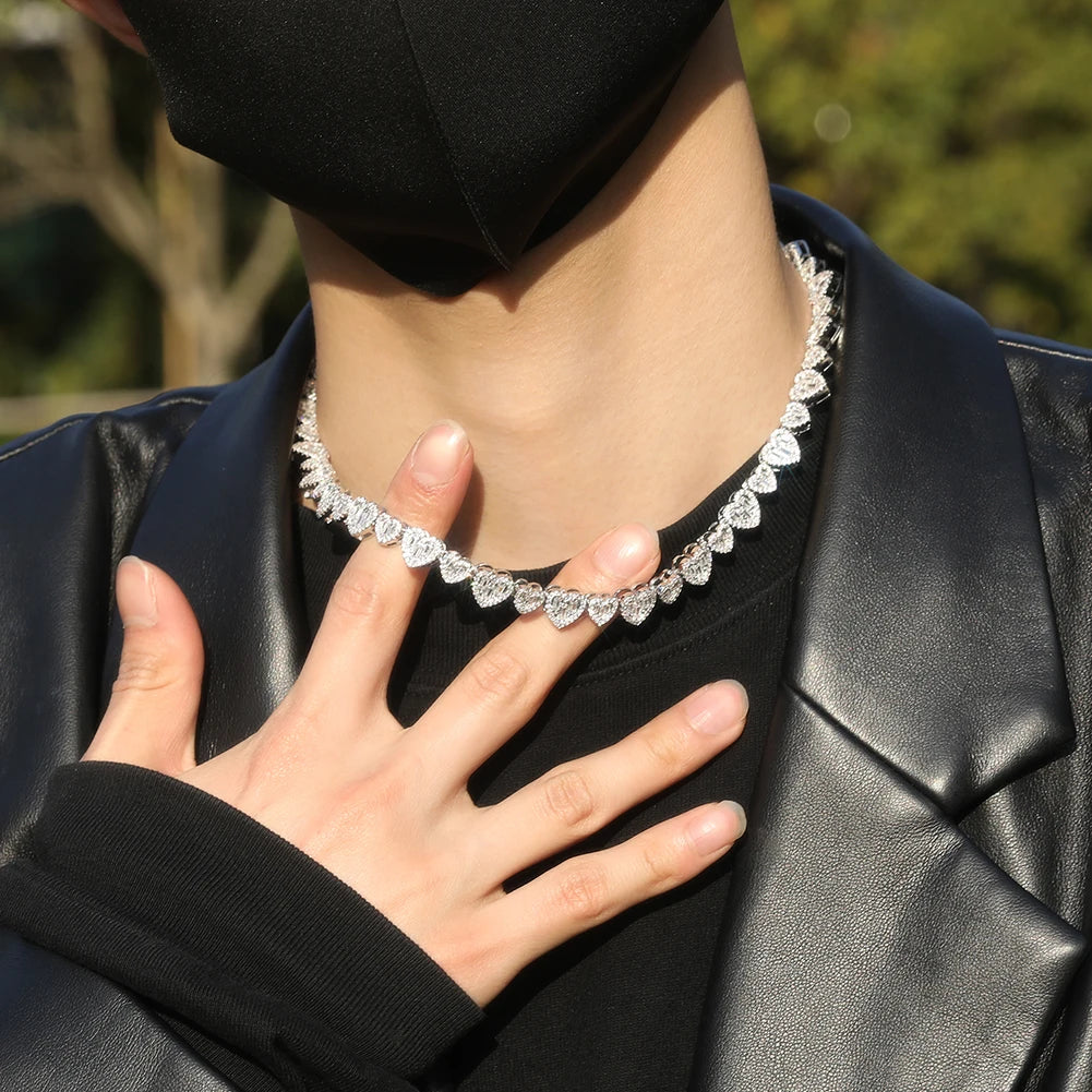 UWIN BaguetteCZ Heart Chain Necklaces for Women Iced Out AAAAA Cubic Zirconia Tennis Chain Necklaces Fashion Jewelry for Gift