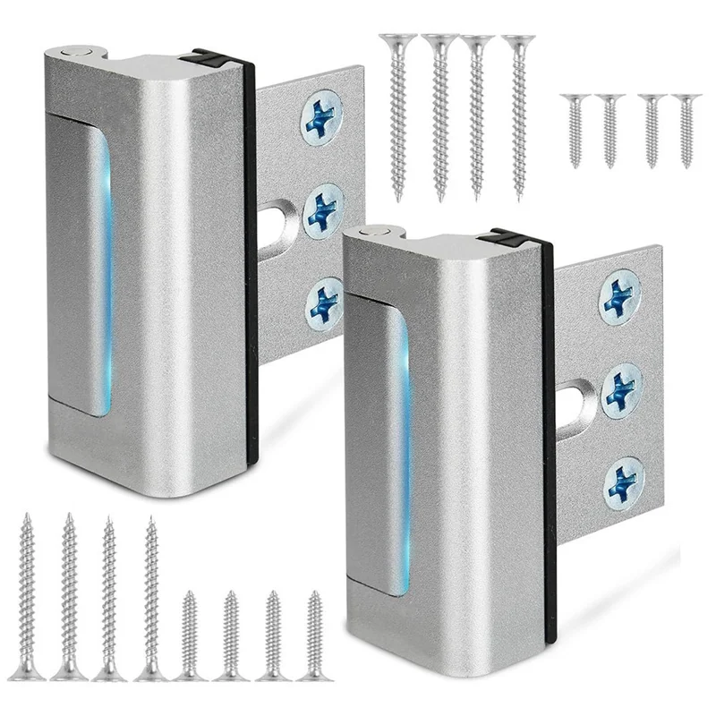 FULL-2Pack Home Security Door Reinforcement Lock Security Door Locks Home Prevent Unauthorized Entry Forkids Safety Silver