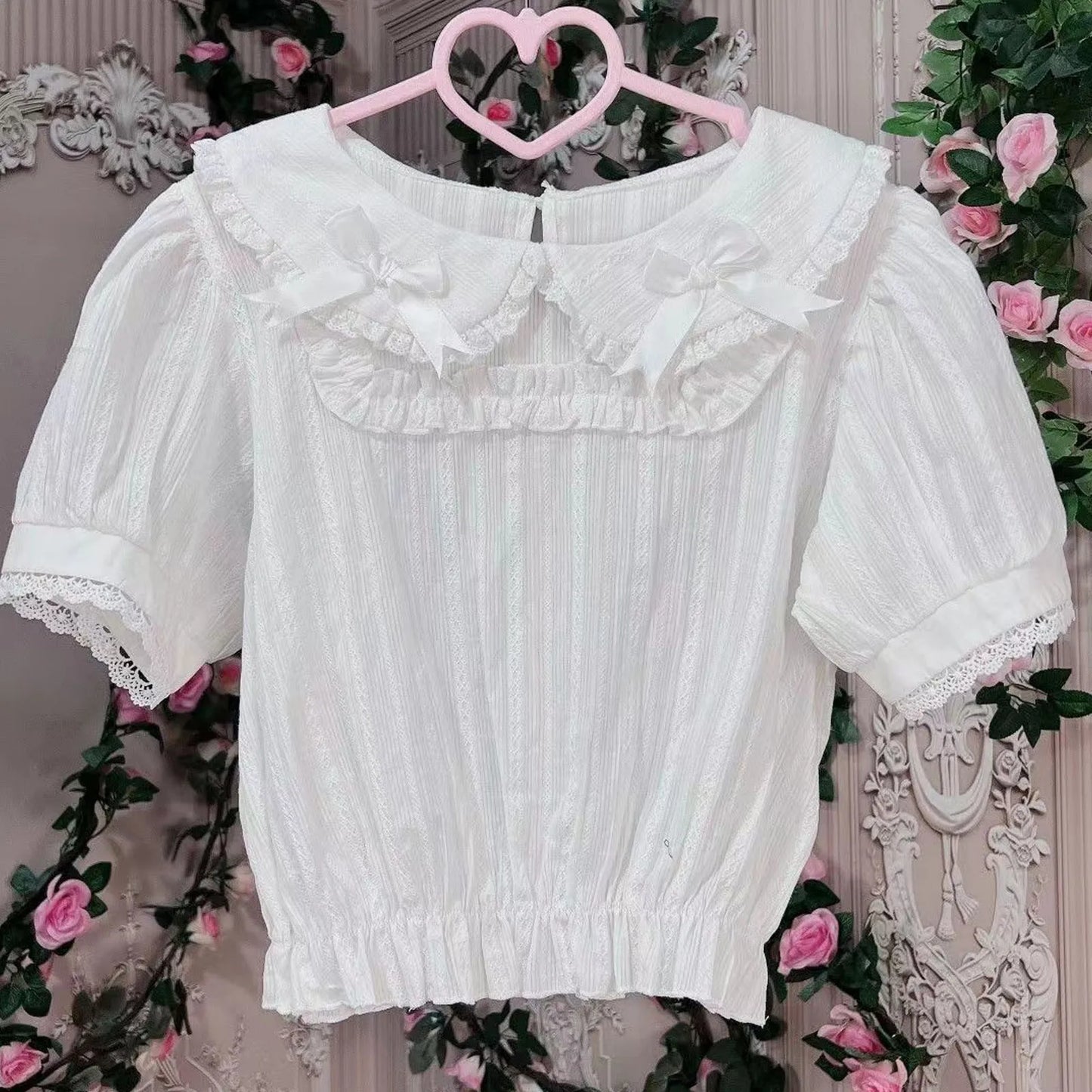 Spring Blouse Women Japanese Kawaii Cute Lace Patchwork Peter Pan Collar Shirt Vintage Sweet Embroidery Top Blusas
