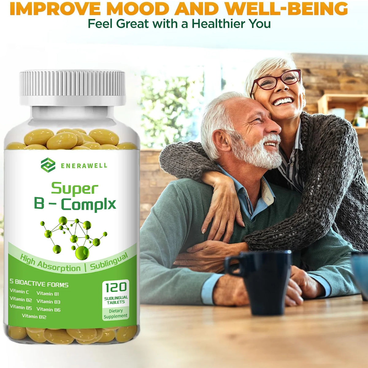 Vitamin B Complex for Energy, Brain & Heart Support - with B1, B2, B3, B5, B6, B12 with Vitamin C, Choline, Inositol