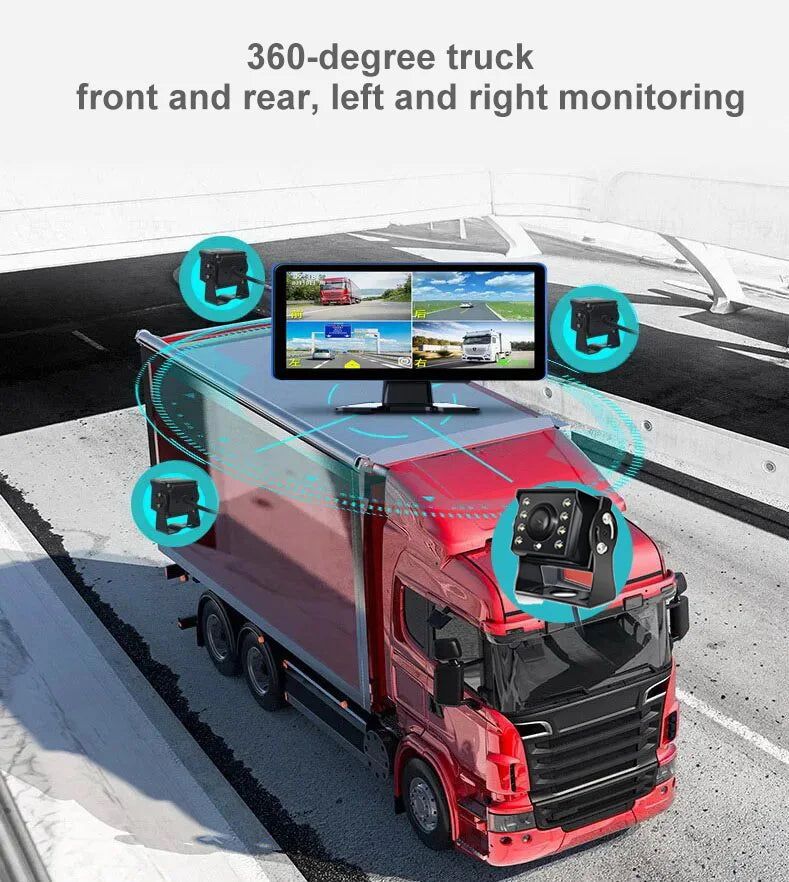 10.36 inch 4 Channel Car DVR Recorder Smart Blind Spot Radar BSD Alarm Monitor With 1080P AHD 4 Backup Cameras For Truck Bus