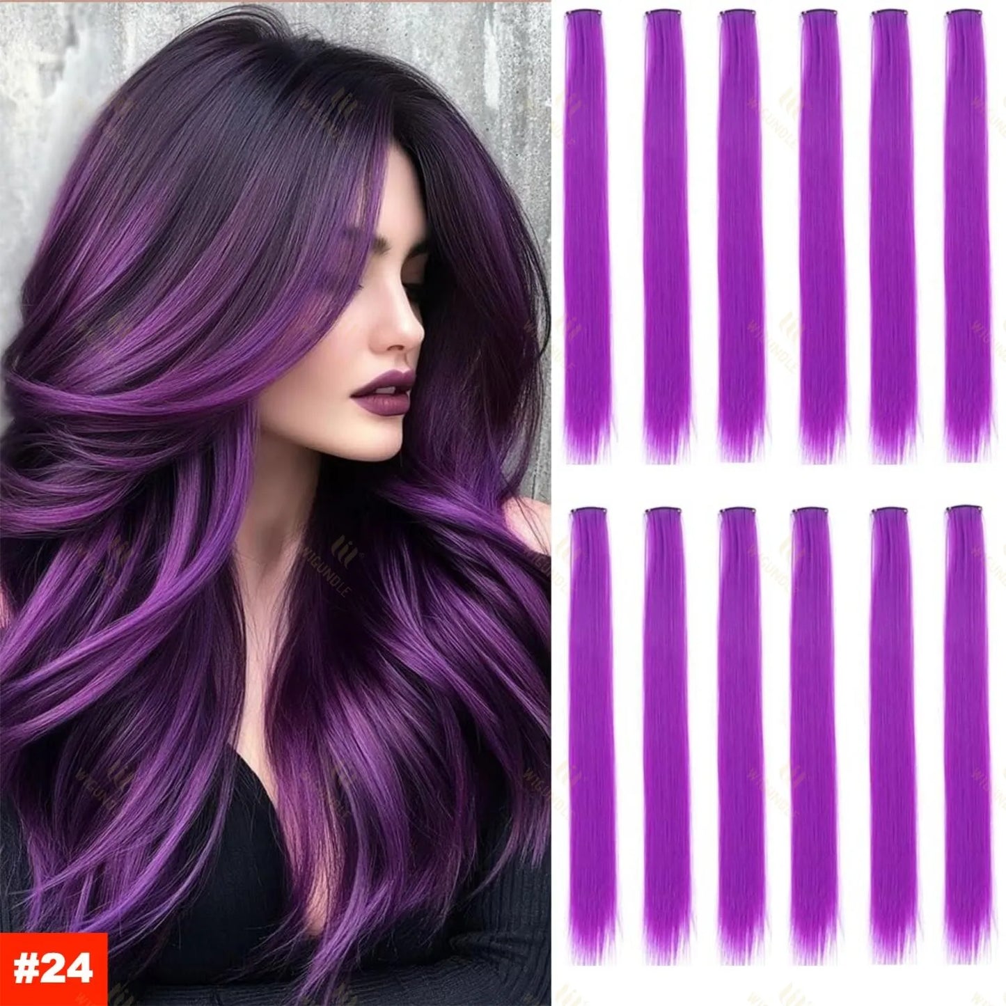 18 Color Clip Style Hair Extensions 22 Inch Color Hair Extensions High Gloss Long Straight Synthetic Wig For Children Women