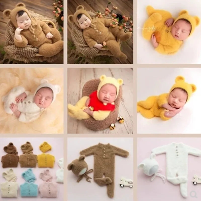 Newborn Bear Photography Set Onesie Baby Full Moon Home Photo Costume Studio Photography Props