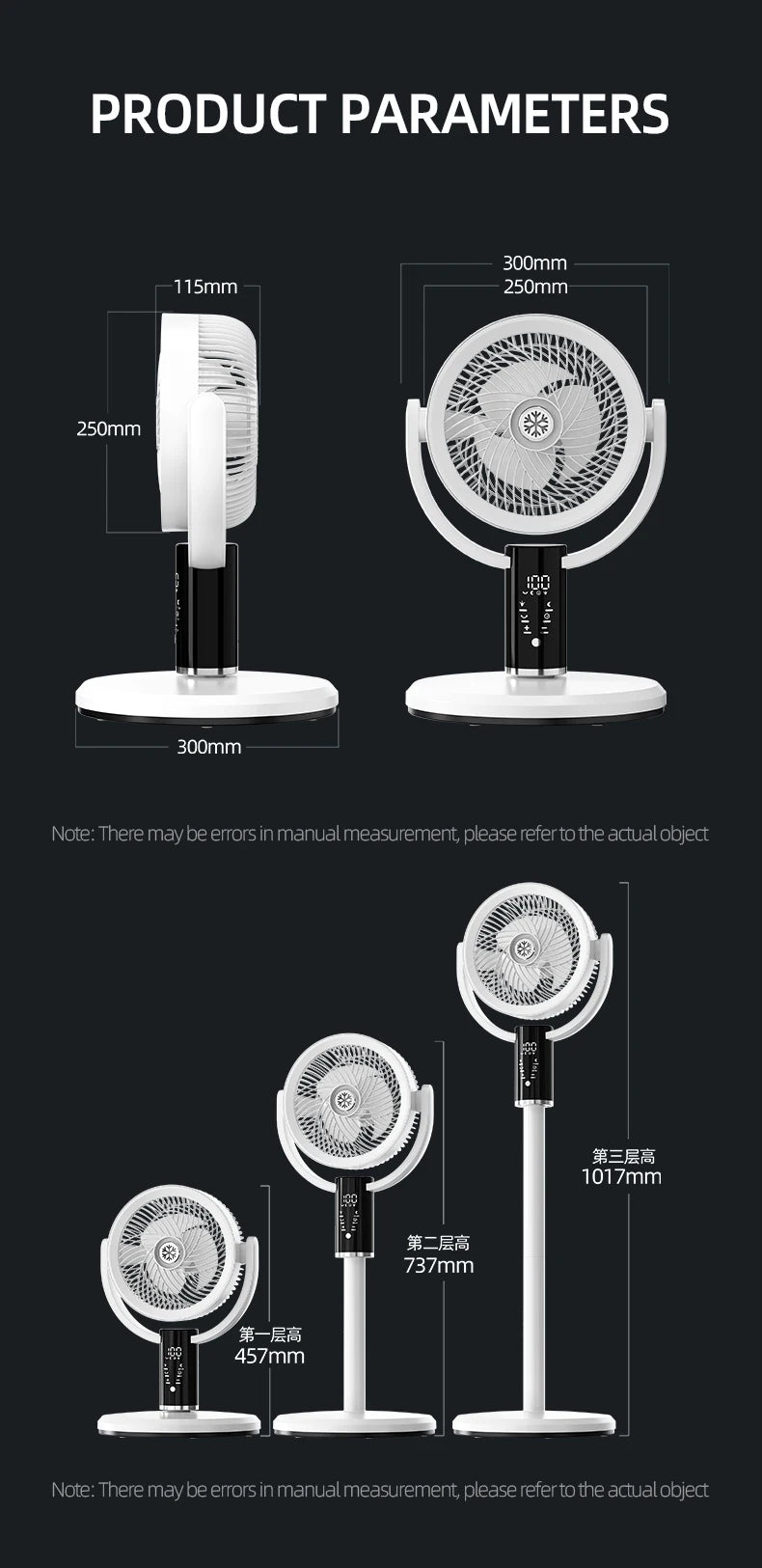 Floor Standing Fan Remote Control 6000mAh USB Rechargeable Height Adjustable Air Circulator for Camping Home Office Sturdy Base