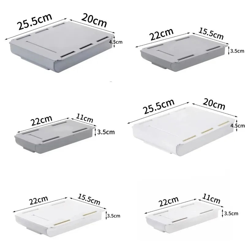 White Self-Adhesive Storage Drawer Box Makeup Pencil Tray Desk Hidden Under Desk Stand Self-adhesive Under-drawer Storage Boxes