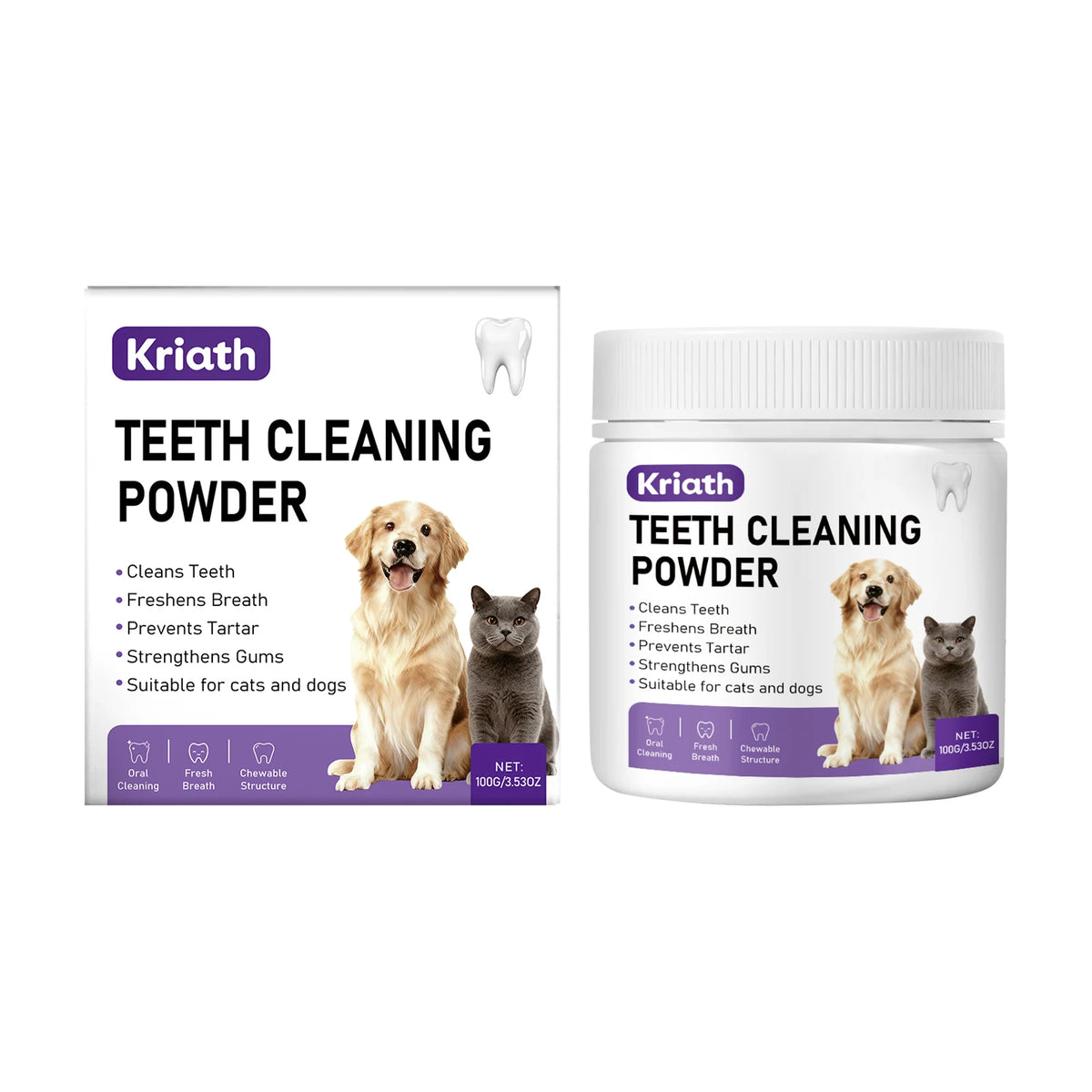 Pet Dental Powder for Dogs and Cats Reduces Tartar and Plaque Freshens Breath Improve Oral Odor Daily Pet Oral Hygiene Powder