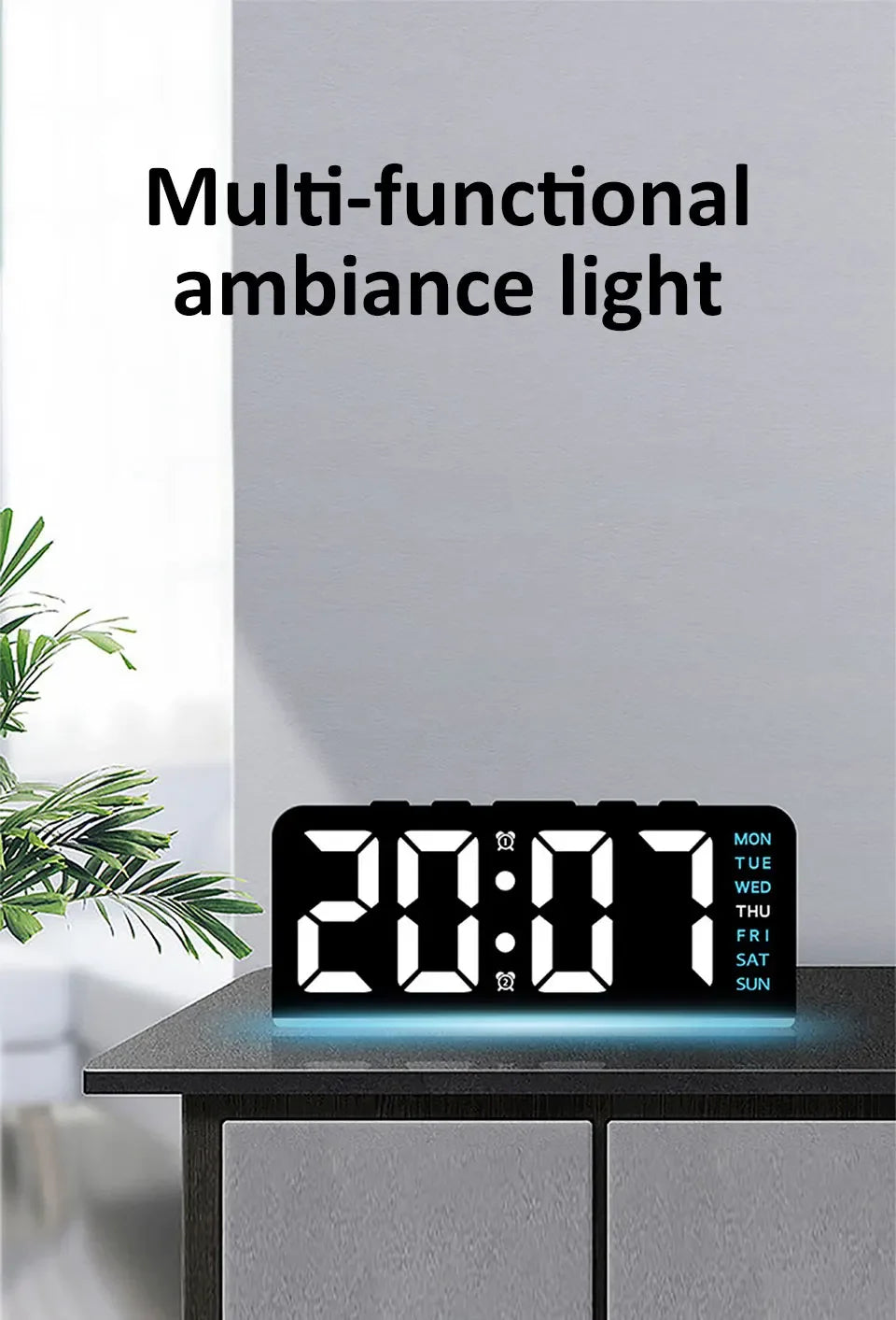 7'' LED Digital Alarm Clock Table Clock Three-Level Adjustable Brightness Dimmer/Dual Alarm/Temp/Date/Night Light for Bedrooms