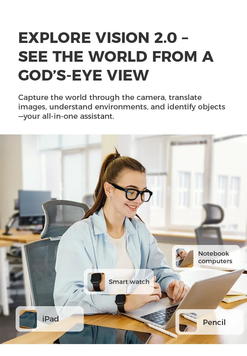 AI Smart Glasses Built-in HD Camera Glasses Bluetooth Wireless Audio Intelligent Glasses Anti-glare Anti-blue connected glasses