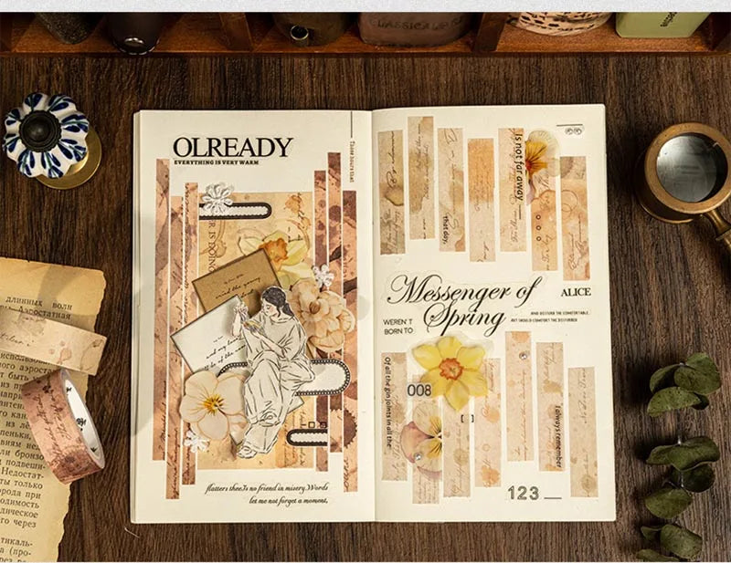 4Pc/Set Former Book Pavilion Series Paper Tape Washi Masking Decorative Collage Adhesive DIY Scrapbooking Hand Made Stationery