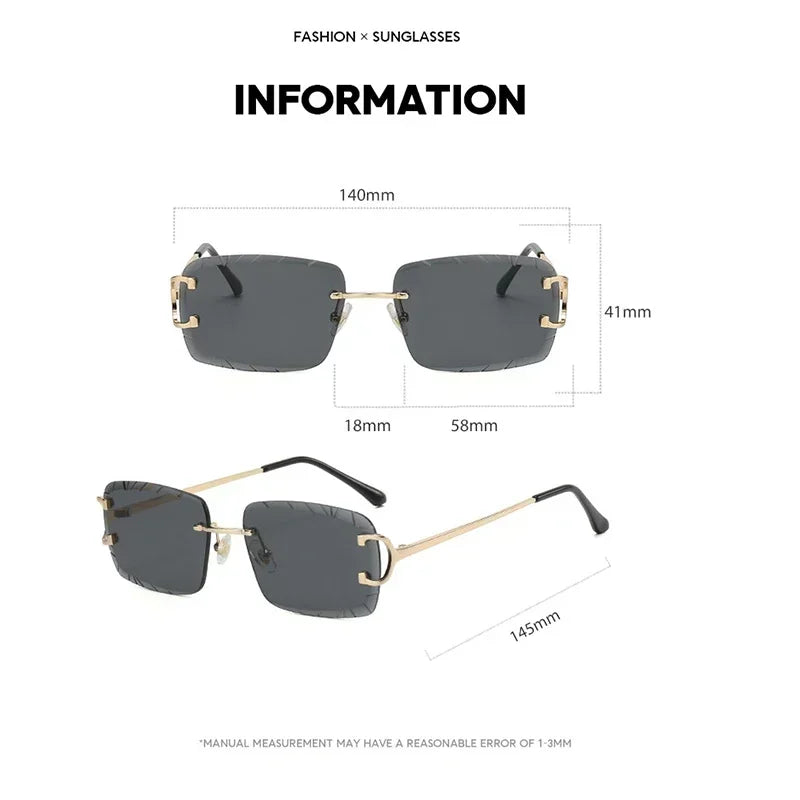 Fashion Square Sunglasses Vintage Women Men Frameless Sun Glasses Rimless Retro Luxury Brand Designer Eyeglasses UV400 Travel