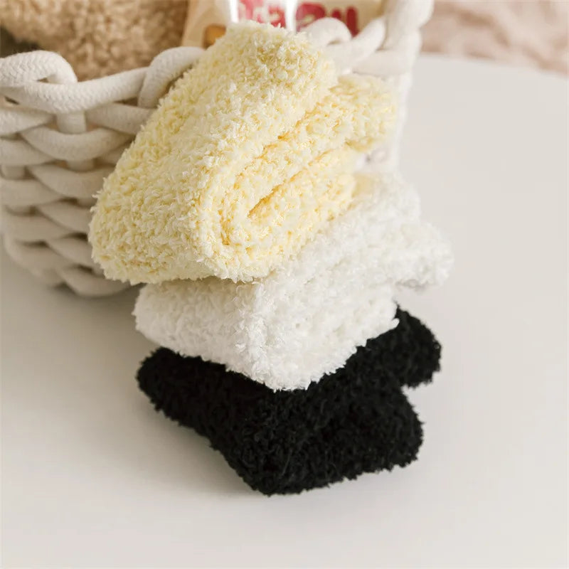3Pairs Autumn and Winter Thick Baby Toddler Socks for Girls and Boys Coral Fleece Non-slip Baby Floor Foot Socks 0-5Y Children