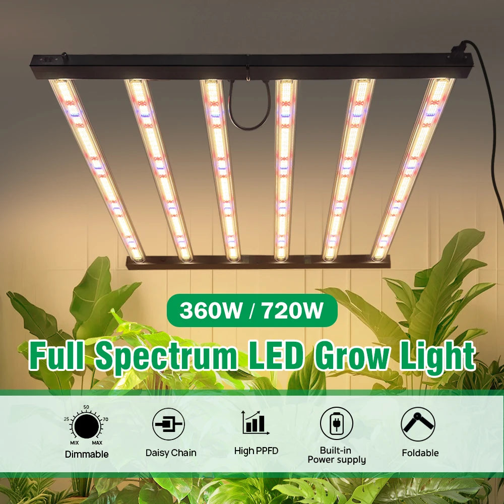 360W 720 Upgraded Full Spectrum Grow Light Aluminum Frame Foldable Waterproof SMD LM281B Garden Greenhouse Tent Grow Light