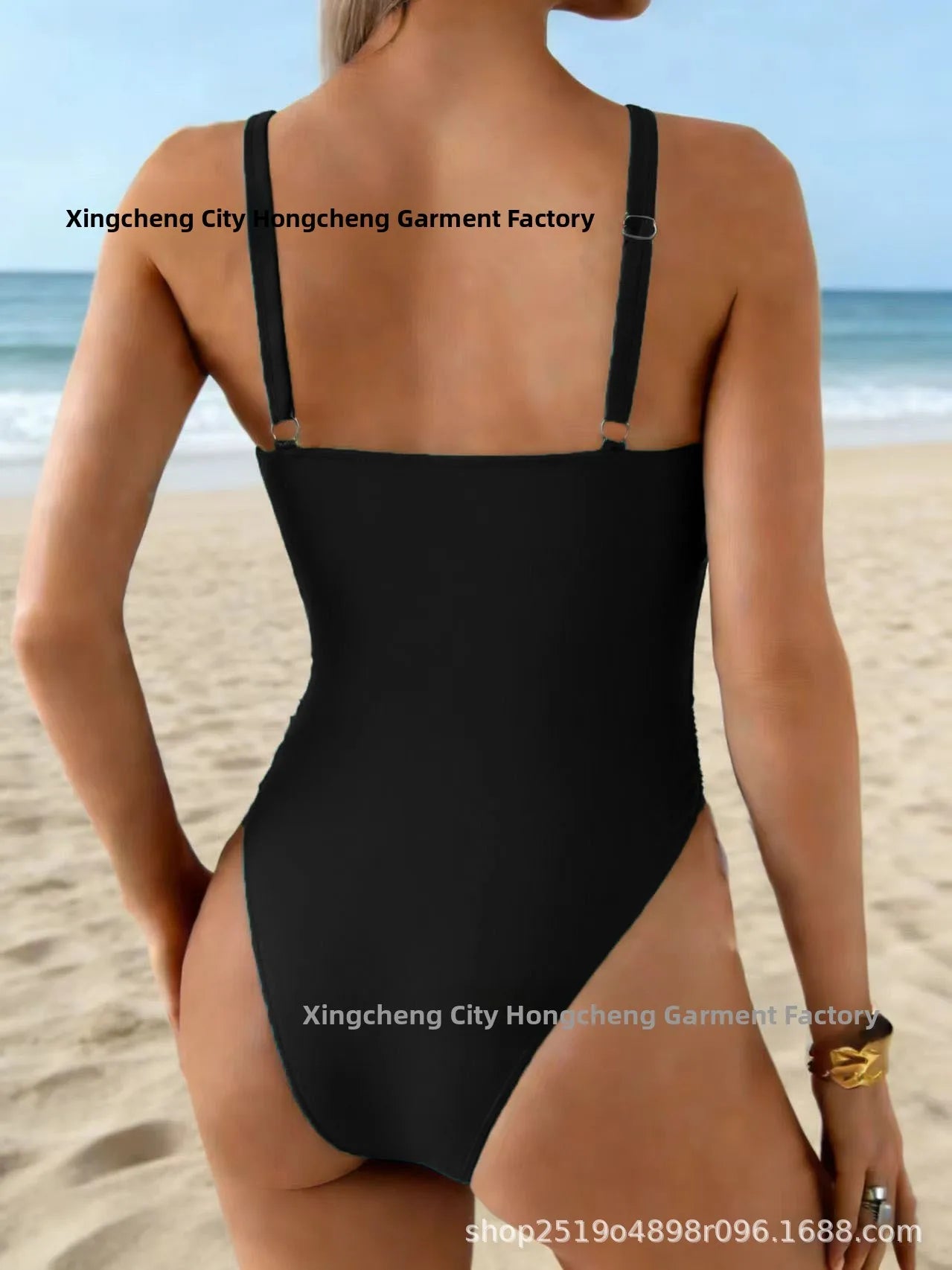 Fashionable Women's One-Piece Swimsuit Tummy Control Trendy Swimwear Cross-Border 2026 New Style Pure Color No Sleeve