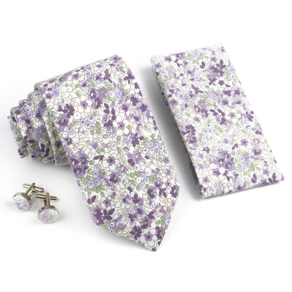 Hot Sell 3PC Chic Elegant Floral Tie Set Pocket Square Cufflinks For Men Women Wedding Party Dinner Suit Tuxedo Accessory Gift