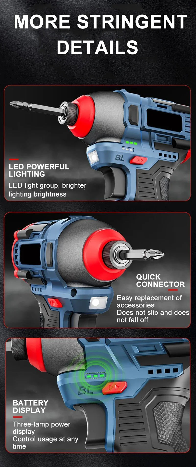 16.8V Brushless 70N.m Electric Cordless Drill 160N.m Impact Driver Screwdriver Household Multifunction Hit Power Tools