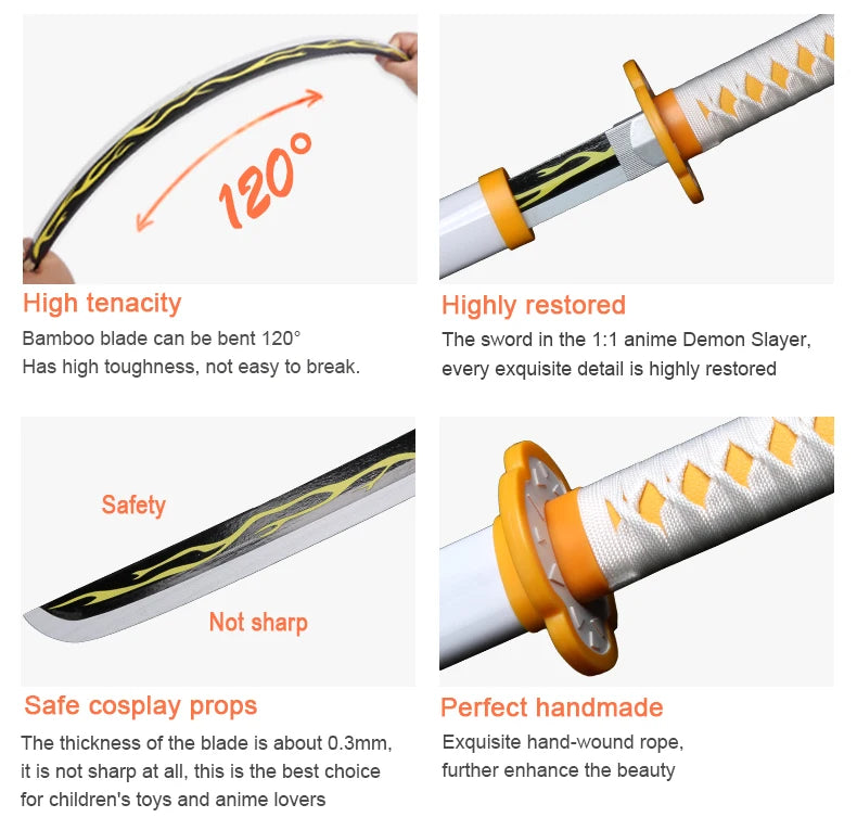 Anime Katana 104cm/41in Tanjiro Zenitsu Kyoujurou Samurai Swords Original Texture  Anime Katana  Cosplay Bamboo Wooden Toy Sword
