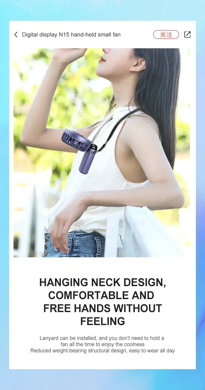 Folding Fan Mini Portable Hand-Held Fan Rechargeable Multifunctional Fan With Display Screen Neck Hanging Fans