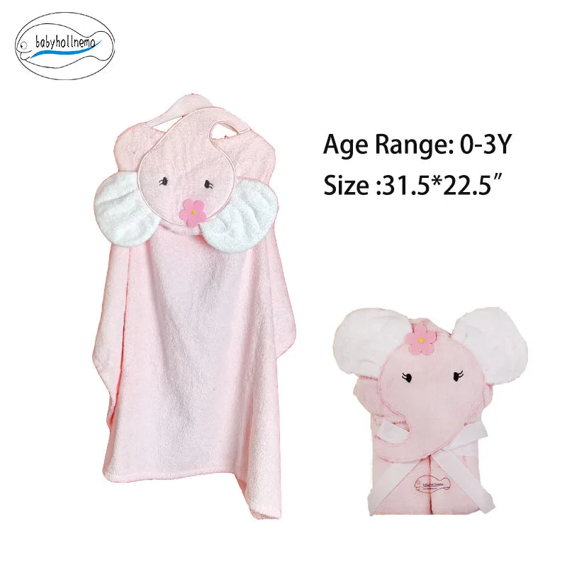 100% Cotton Terry Baby Bathrobe Towel  Cartoon Hooded Skin-Friendly Soft  Absorbent Machine Washable All Season for Toddler 0-3Y