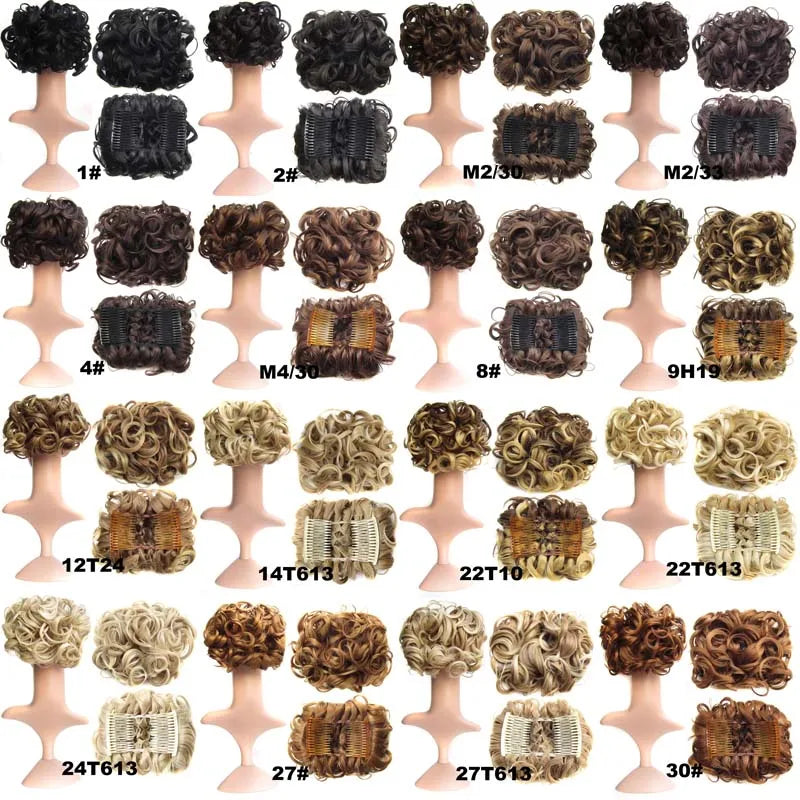 Synthetic Curly Messy Bun With Combs Scrunchie Chignon Dish Hair Bun Extension Clip in Hair Bun Hairpiece for Women Girls