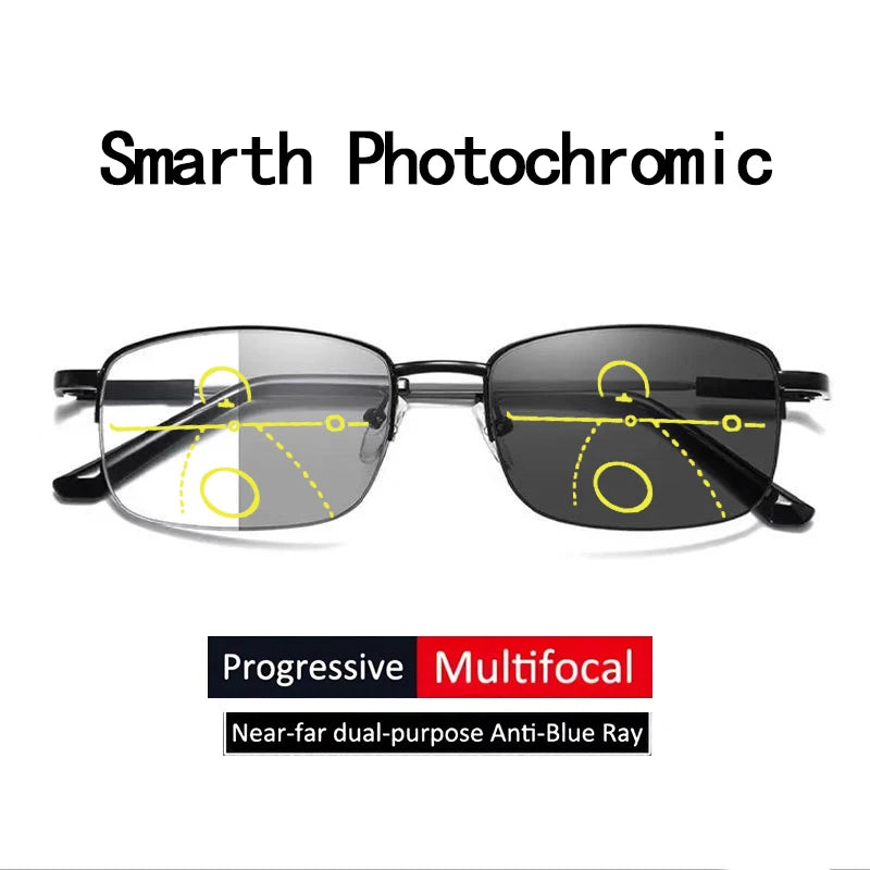 Color-changing Near And Far Use Dual-function Reading Glasses, Progressive Multifocal Smart Zoom Memory Anti-blue Light1832