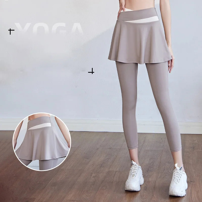 Aiithuug Tennis Skorts Cross-waist Skirted Legging Yoga Legging with Skirts Tennis Leggings Soft Stretchy Tennis Dresses Running
