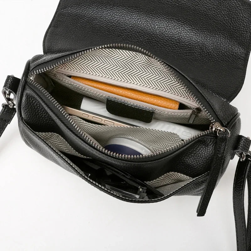 Luxury Solid Color Genuine Leather Ladies Messenger Bag 100% Soft Cowhide Shoulder Crossbody Bags For Women 2026 Female Handbags