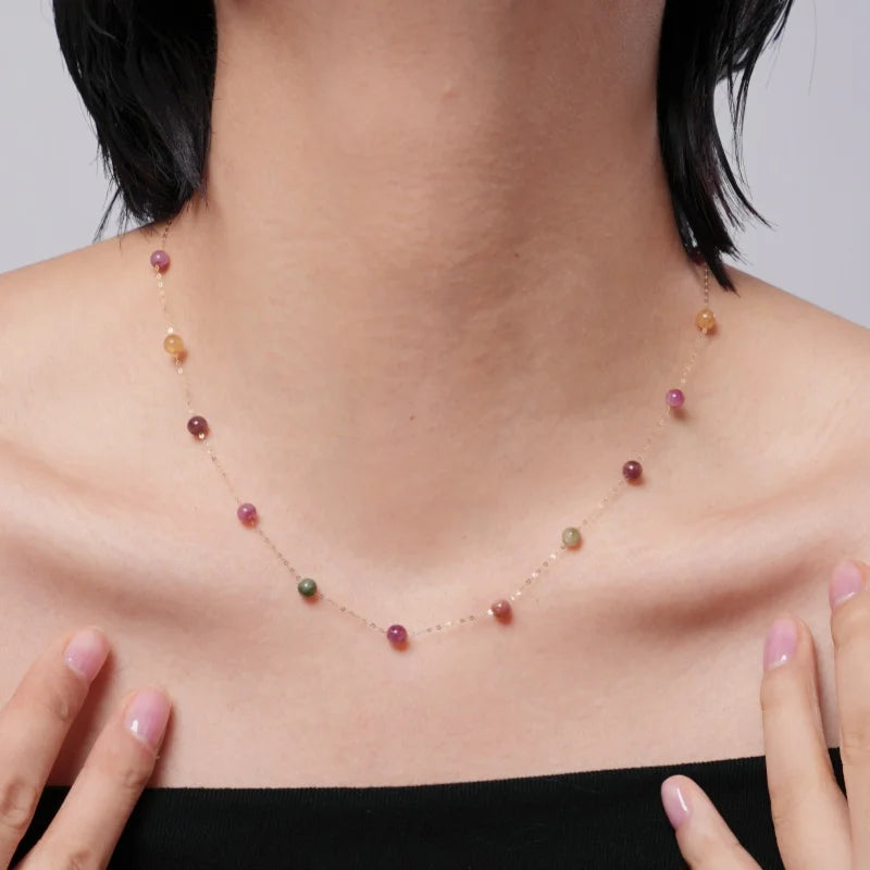 Colorful 18K yellow gold necklace pendant au750 Fine Jewelry Natural tourmaline fashion wedding party gift for girl X1021