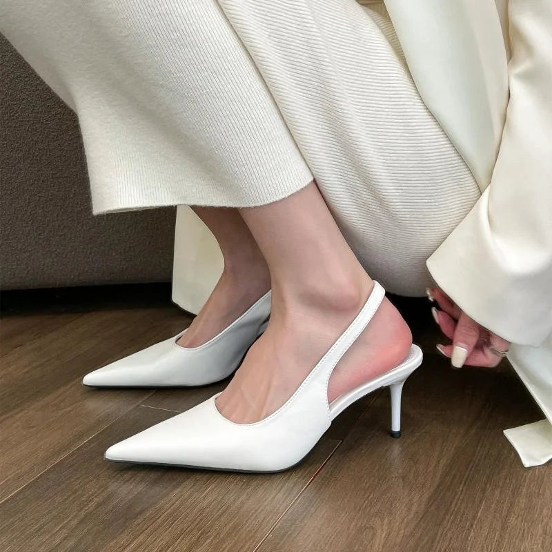 Elegant High Heels Silver Pumps Women Summer Slingbacks Pointed Toe Party Shoes Woman Solid Thin Heeled Sandals Ladies