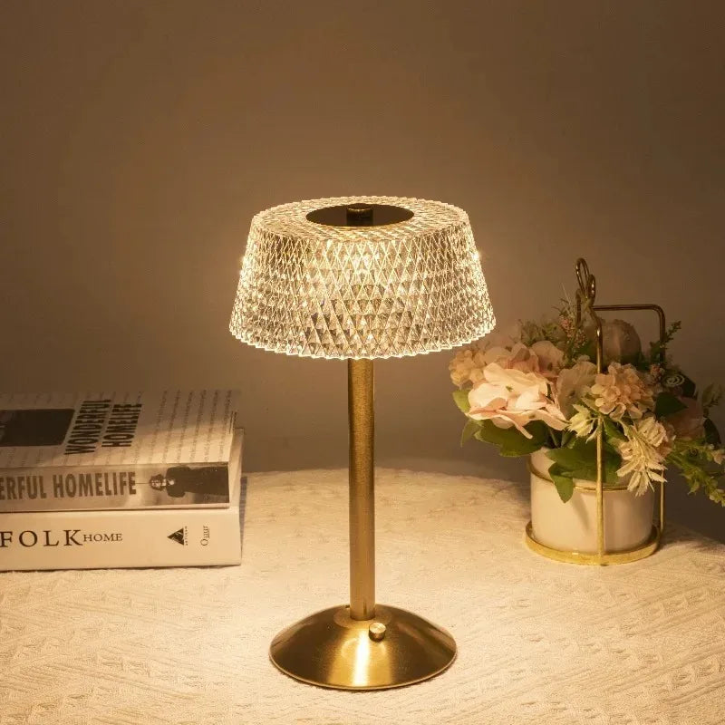 Classic LED Cordless Table Lamp USB Rechargeable Night Light Coffe Bar Touch Dimming Desk Lamp Bedroom Decor Crystal Table Lamps