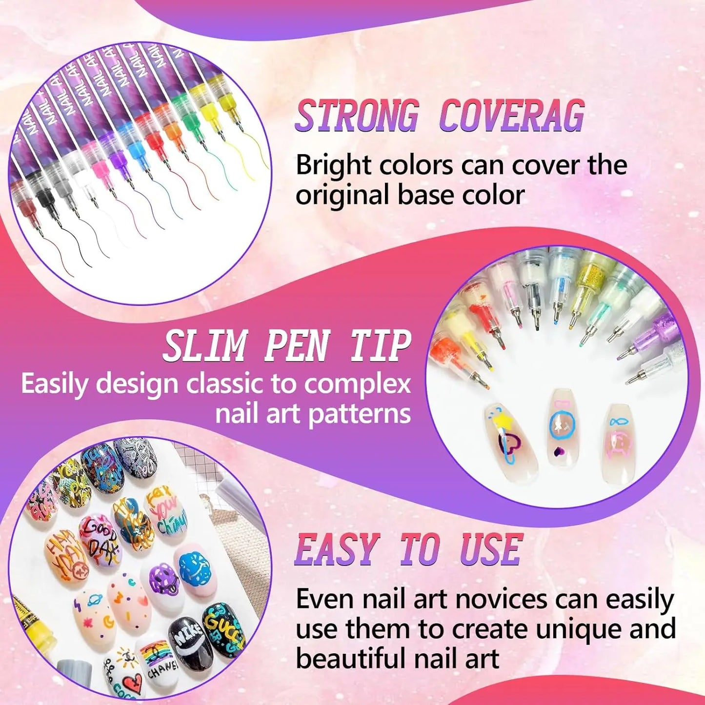 Multi-Color DIY Nail Art Pens Line Drawing and Detailing Tools for Nail Art Ideal for Manicure Nail Designs and DIY Nail Art Kit