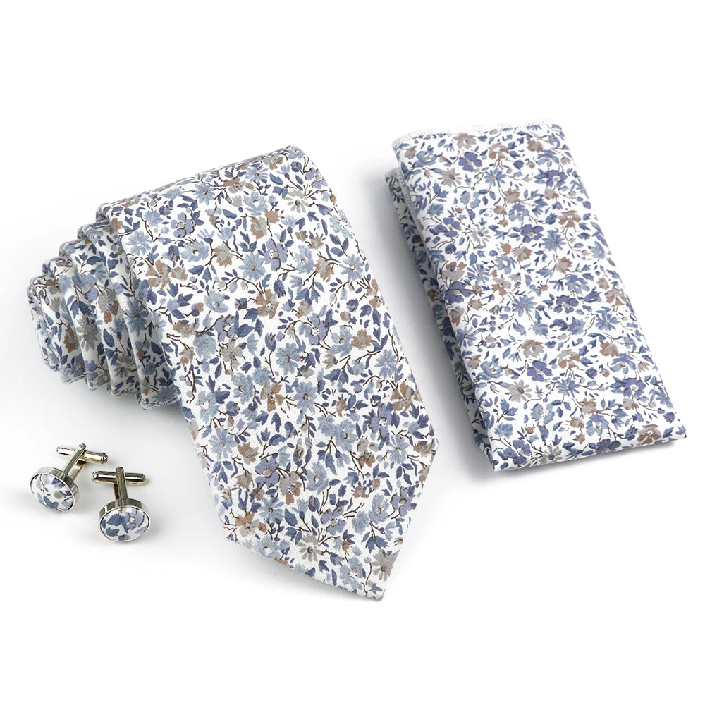 Hot Sell 3PC Chic Elegant Floral Tie Set Pocket Square Cufflinks For Men Women Wedding Party Dinner Suit Tuxedo Accessory Gift