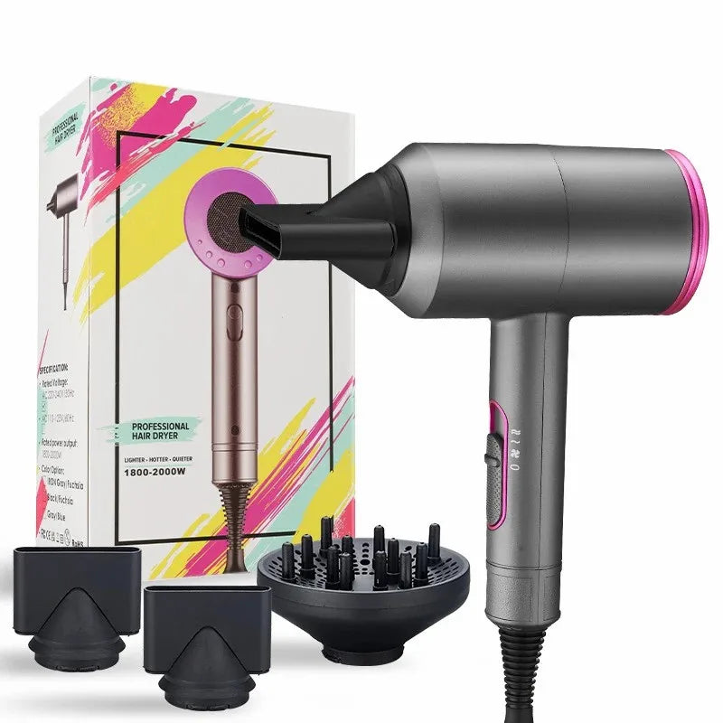 Professional Hair Dryer Strong Wind Hot Air Cold Air Ion Salon HairDryer 2000w Brush Negative Ion Blow Dryer with Diffuser