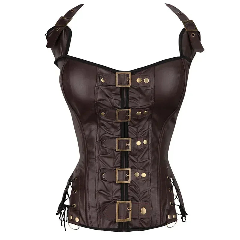 Steampunk Corsets And Bustiers Halter Plus Size Corset Pu Leather Gothic Punk Corselet Zipper Basque Sexy Korsett