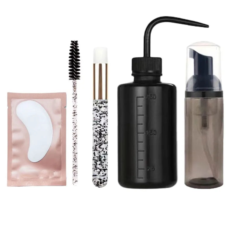23Pcs Eyelash Extension Cleaning Kit 5 in 1 Lash Shampoo Brush Soap Foam Washing Bottle Set Eyebrow Mascara Wand Eye Pad Patches