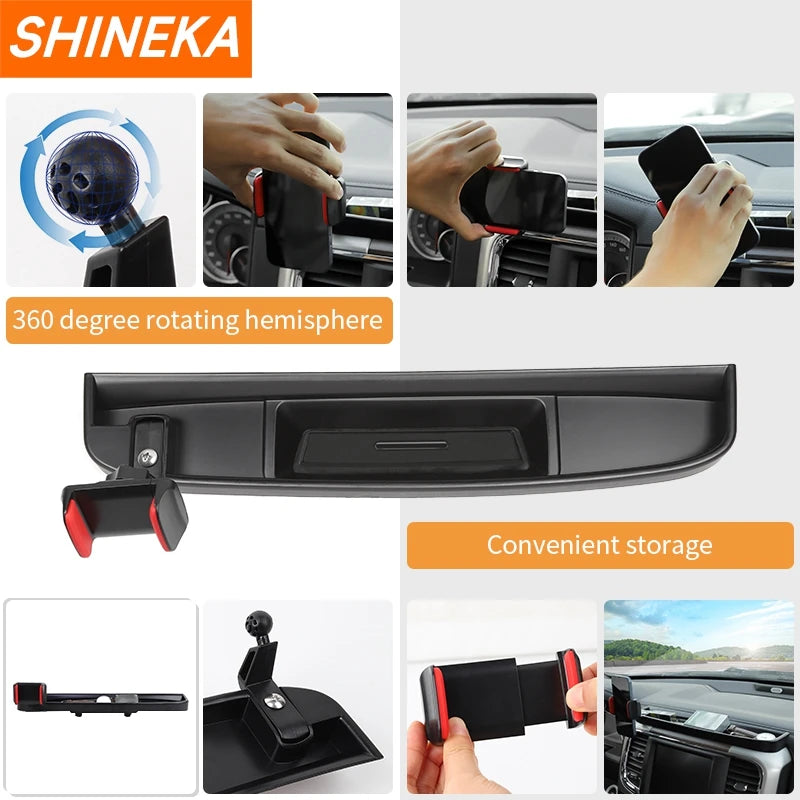 SHINEKA Car Center Console Mobile Phone Holder Storage Box GPS Bracket For Dodge RAM 1500 2012-2017 Interior Accessories