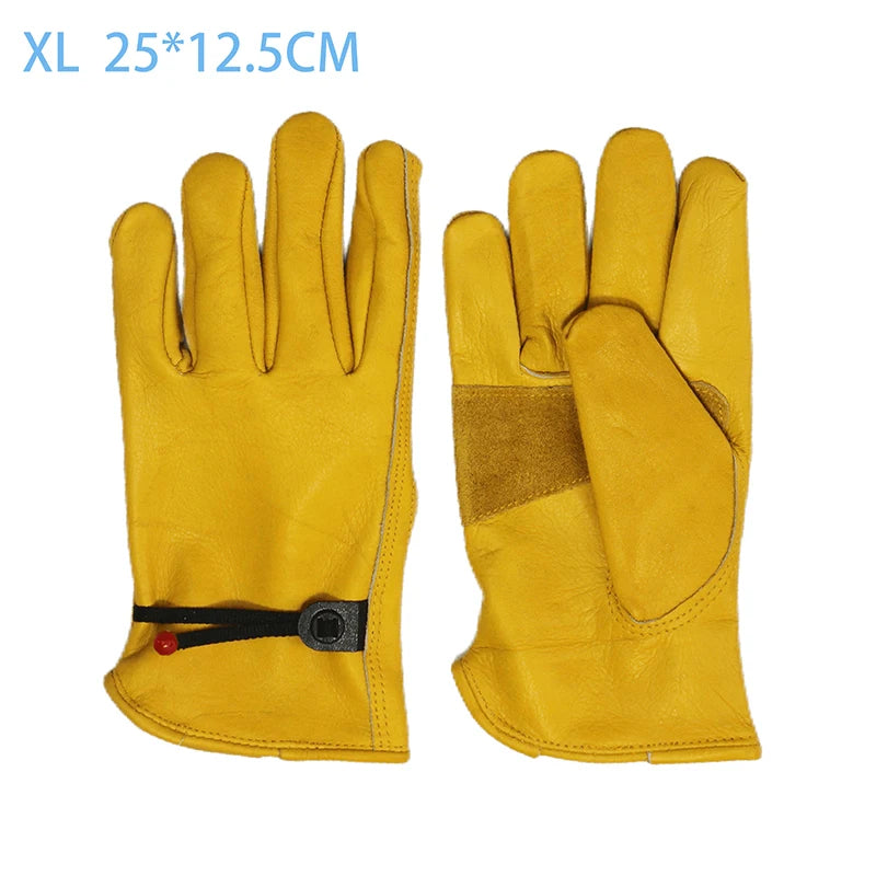 1 Pair Men Work Gloves Soft Cowhide Welding Security Protection Safety Workers Mechanic Driver Hunting Driving Farm Garden Glove
