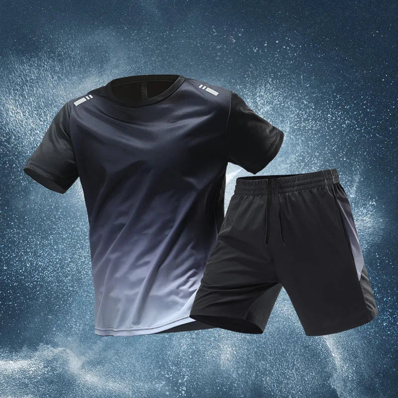 Sports cycling suit men's ice silk quick-drying clothes fitness t-shirt running short sleeves shorts training clothes