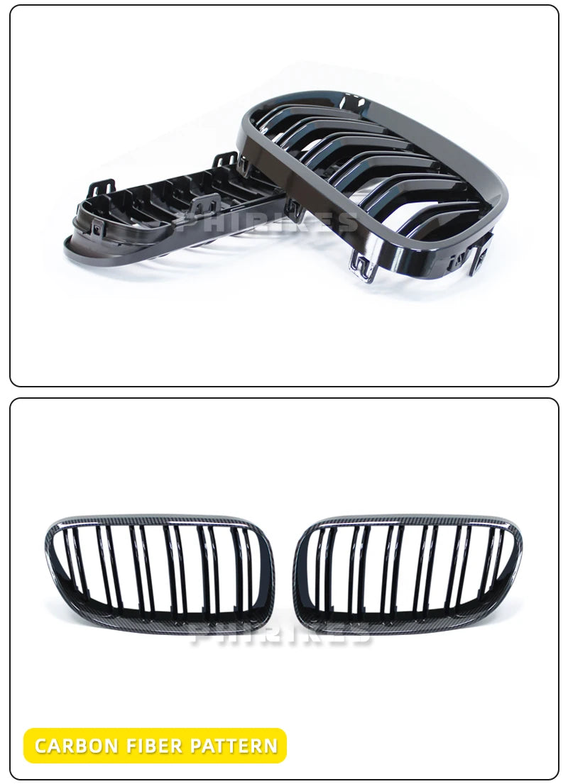 For BMW 3-Series E92 E93 M3 Coupe LCI 2010-2013 2Pcs Car Style Black Front Kidney Double Slat Grill Grille